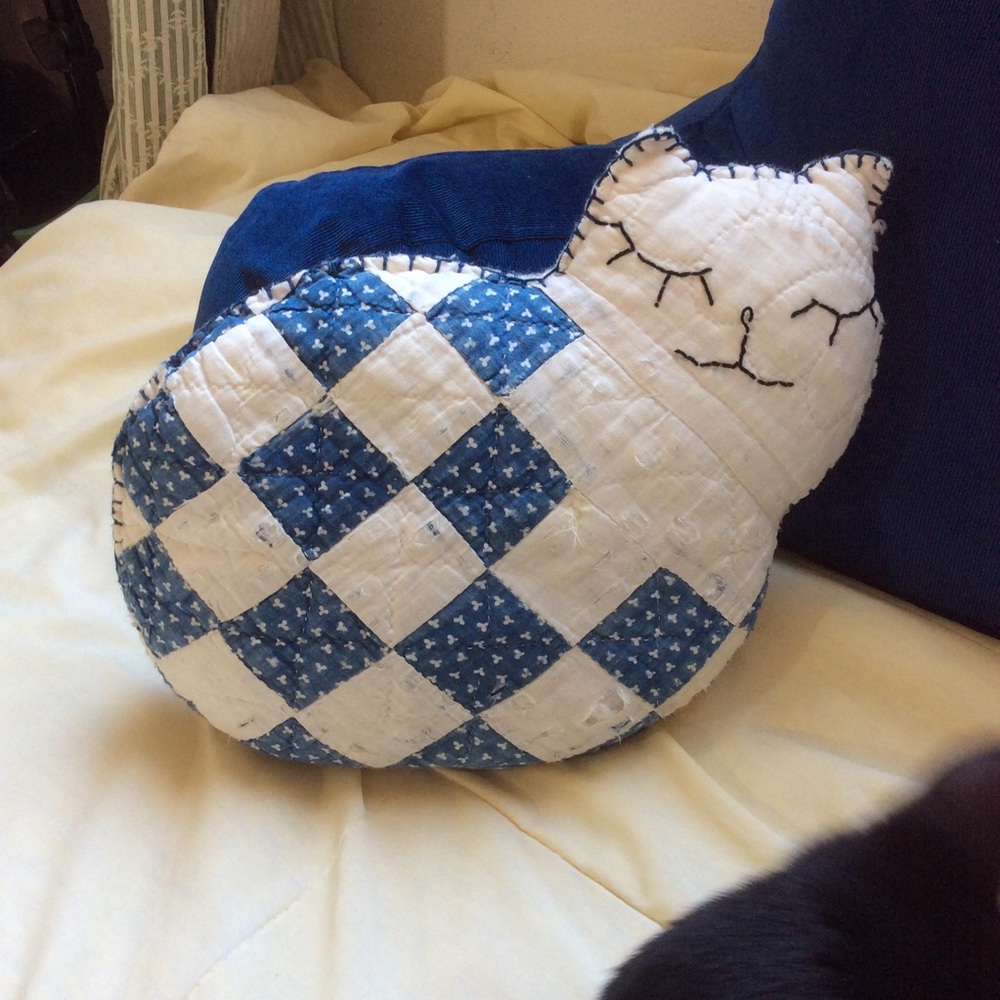 Antique Vintage Mini Quilted Cat Pillow